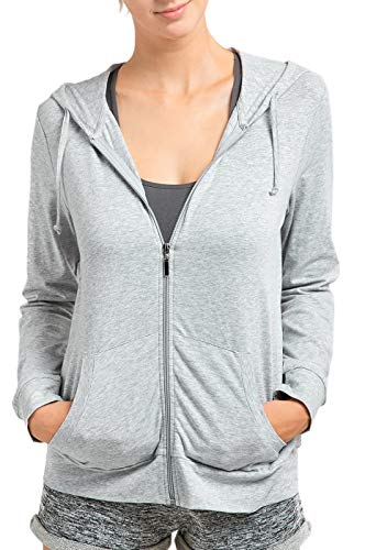 Sofra Women's Thin Cotton Zip Up Hoodie Jacket