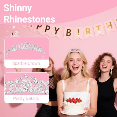 Papoopy Tiaras Crown for Women, Wedding Headpieces for Bridal, Birthday, Prom, Quinceanera Silver