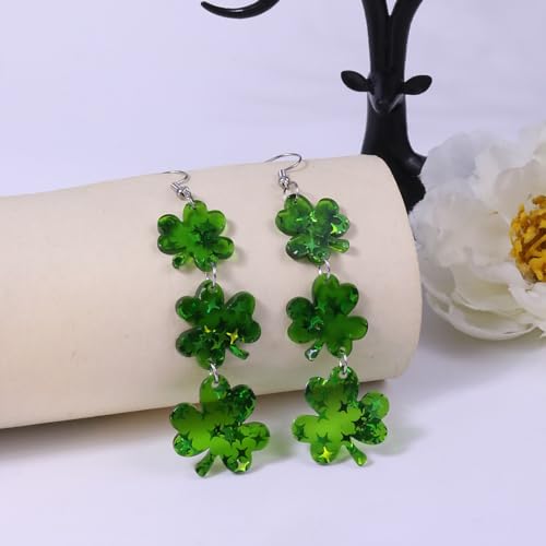 ANGLEQUEEN St Patrick's Day Earrings for Women Acrylic Shamrock Dangle Earrings Green Irish Clover Earring Good Luck Earri...
