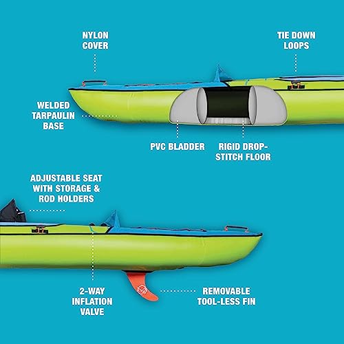 HO Sports Beacon Inflatable Kayak with Hand Pump, Adjustable Paddle & Carry Bag - Ergonomic High-Back Seat with Storage Ho...