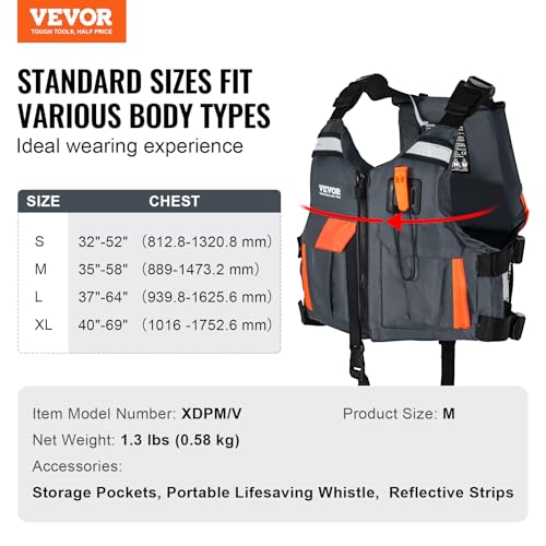 VEVOR Life Vest for Watersports (PFD), Life Jacket with Waterproof Nylon & 80N Buoyancy, Life Vest/Jacket for Any Water Ac...