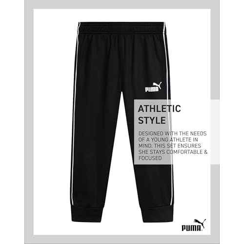 PUMA Toddler Boys Pants Set - 3 Piece Short Sleeve T-Shirt, Long Sleeve T-Shirt and Tricot Pants - Boys Activewear Set, 2T-7