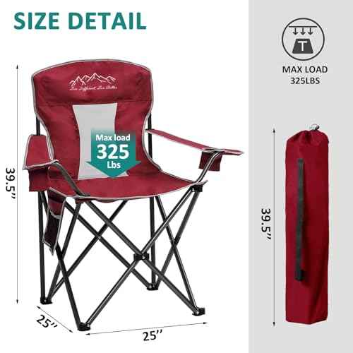 SAILARY 2PCS Mesh Folding Camping Chairs, Oversized Portable Outdoor Chairs, Weight Capacity 325 lbs with Cup Holder, Storage Pocket, Carry Bag Red