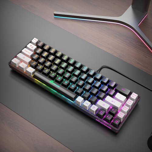 GEODMAER 65% Gaming Keyboard, LED Backlit Mini Wired Gaming Keyboard, Ultra-Compact Anti-Ghosting No-Conflict 68 Keys Gami...