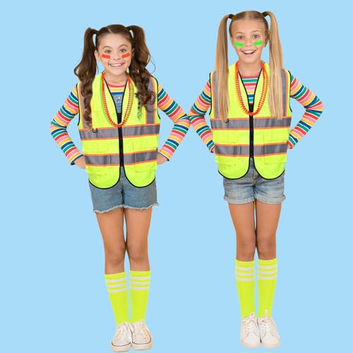 Kuscul 6Pcs Neon Costume Outfit Including Neon Reflective Vest Sunglasses Beaded Bracelet Socks for Women for Glow Party 7...