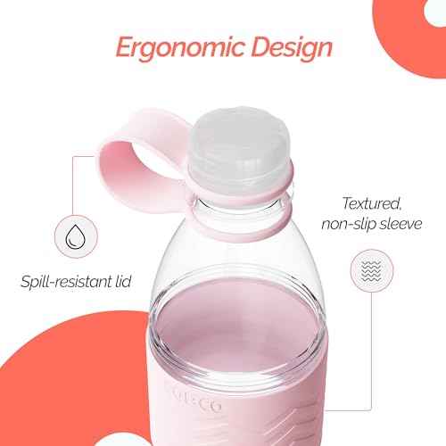 Copco Hydra 20 oz Tritan Water Bottle with Leak-Proof Lid & Textured Grip - BPA-Free, Dishwasher Safe, Easy Twist-Open for Ice & Fruit - Fits Cup Holders, Lightweight, Durable(Pink)