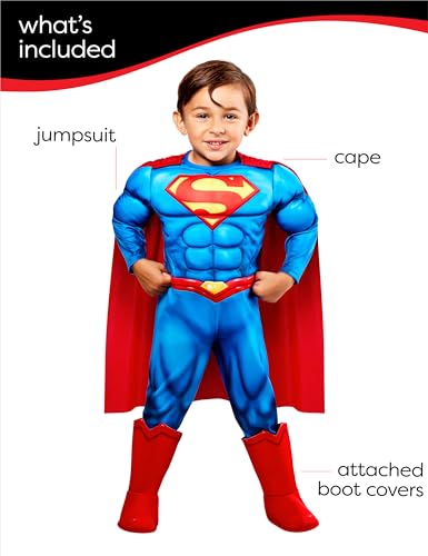 Rubies Superman Deluxe Padded Costume Jumpsuit and Cape for Toddlers Boys for Themed Parties and Halloween, 2T