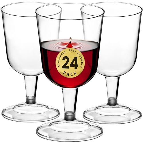 DecorRack 24 Wine Glasses, 6 Oz -BPA Free- Plastic Party Wine Cups, Perfect for Outdoor Parties, Weddings, Picnics, Stacka...