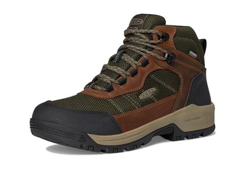 KEEN Utility Men's Skokie Hiker Style Mid Height Soft Toe 90 Degree Waterproof Work Boots, Forest Night/Black, 7 D