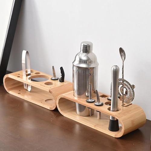 Fjlitx Bartender Kit Stand,Cocktail Shaker Set Wooden Stand Multipurpose Bartending Tool Holder Wood Bartending Tool Stora...