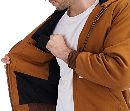 TUAOVA Men's Loose Fit Quilted Flannel Lined Workwear Waterproof Active Jacket Hooded Work Coat