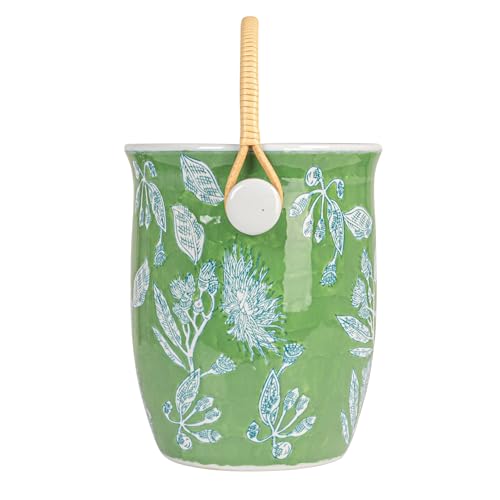 Creative Co-Op Green Ceramic Wine Cooler with Bamboo Handles