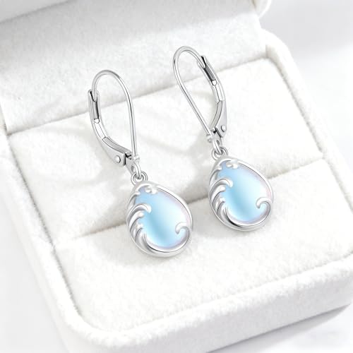 A Simple 925 Sterling Silver Tree Of Life Pendant Earrings, Elegant Colorful Teardrop Moonstone Drop Earring, Lightweight ...