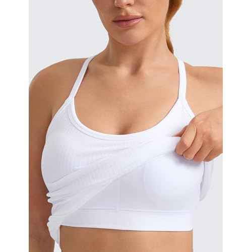 CRZ YOGA Seamless Workout Tank Tops for Women Racerback Athletic Camisole Sports Shirts with Built in Bra