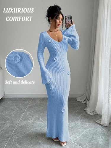 SISKIN Maxi Slimming Fitted Sweater Dress Long Sleeve Ribbed Bodycon Knit Winter Baby Shower Dress