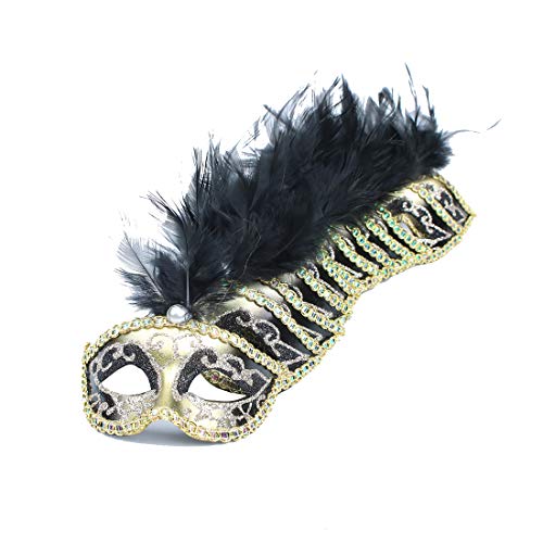 Hophen 24 Pieces Decorative Mini Masquerade Mask Party Decorations Luxury Feather Mardi Gras Venetian Mask Party Favors (B...