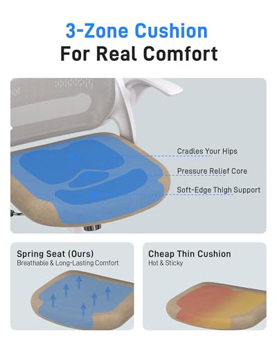 Ergonomic Mesh Office Chair for Home Office, Flip-Up Arms, Breathable Mesh Back & Thick Seat Cushion, Swivel Rolling Compu...