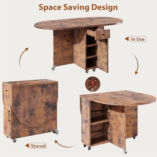 Jocoevol Folding Dining Table for 4 Kitchen Dining Room DinnerTable with Storage Drawer Space Saving Oval Foldable Drop Le...