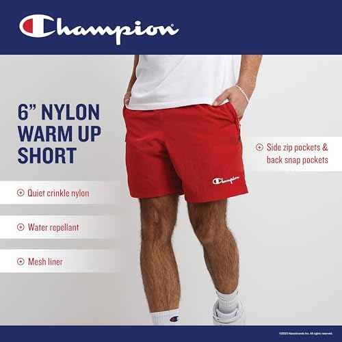 Champion Men's Warm-up Shorts, Nylon Shorts for Men, Gym Shorts for Men, Athletic Shorts, 6"