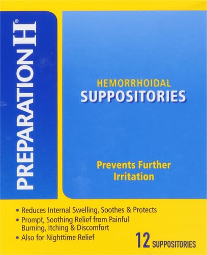 Preparation H Hemorrhoid Suppositories for Itching and Discomfort Relief - 12 Count (Pack of 2)