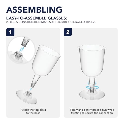 Party Essentials Disposable Hard Plastic Two Pieces Wine Glasses, 20-Count, 7-Ounce, Clear