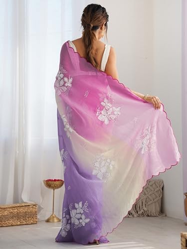 Aavami Saree for Women's Fancy 2 Tone Embroidery Siquince Bollywood Party wear Saree Indian Saree