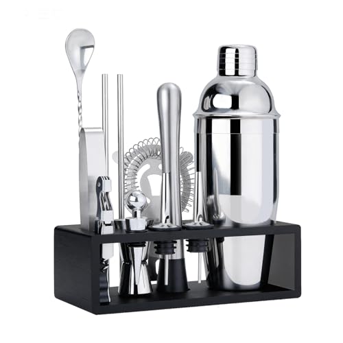 TNGO Cocktail Shaker Set - Mixology Bartender Kit with Sleek Stand - Premium Bar Tool Set All Bar Accessories Includes Mar...