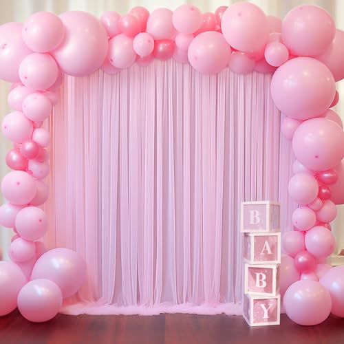 10x10ft Baby Pink Tulle Backdrop Curtain for Parites, Sheer Photo Backdrop Drpaes for Wedding Baby Shower Bridal Girl Show...