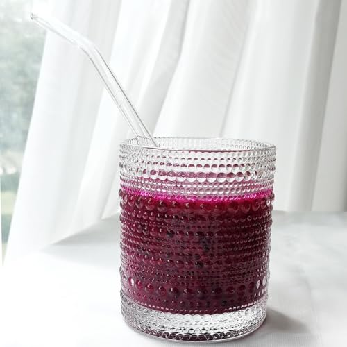 Hobnail Drinking Glasses Set of 6, 10 oz, Cocktail Glasses Vintage Glasses Drinking Set Glass Cups Mixed Drinkware Set Vin...