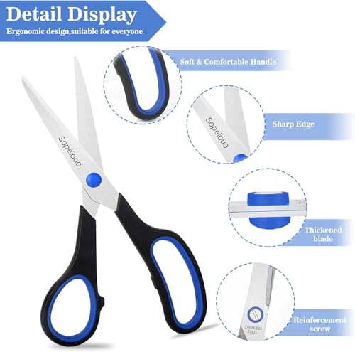 Scissors Set of 6-Pack, 8" Scissors All Purpose Comfort-Grip Handles, Sharp Scissor for Office Home School Craft Sewing Fa...