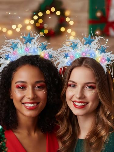 Woeoe Ligth Up Stars Headband Led Glowing Hair Bands Party Rave Costume Feather Hair Accessories for Women