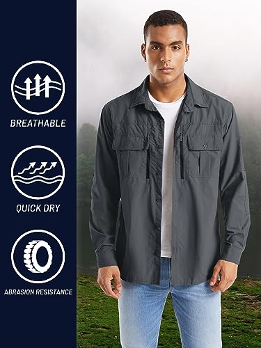 TACVASEN Fishing Shirt for Men, Long Sleeve Shirt Quick Dry Fit, Tactical Shirt Button Up, Work Shirt Lightweight Safari