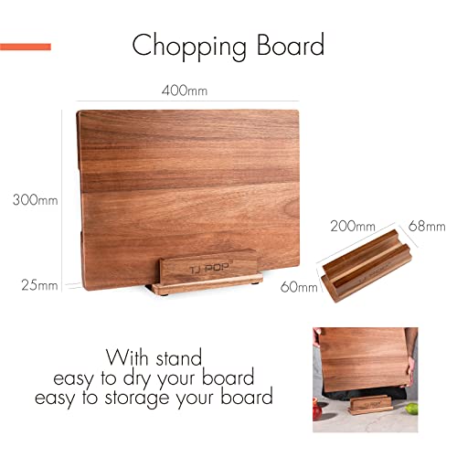 TJ POP Acacia Wood Cutting Board for Kitchen, Premium Wooden Chopping Board with Stand Organizer and Built-in Handle, 15.8...