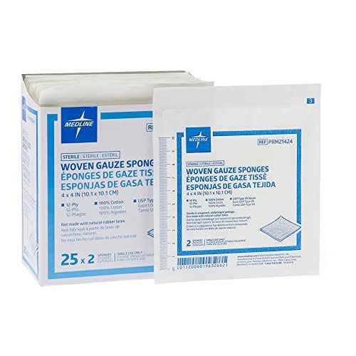Medline Sterile Woven Gauze Sponges, 2" x 2", 12-Ply, Ideal for Wound Dressing, Pack of 2400