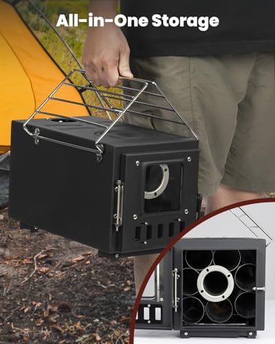 Upgraded Portable Wood Stove for Camping, YRenZ Compact Tent Stove with Large Firebox, High Airtightness for Outdoor Cooki...