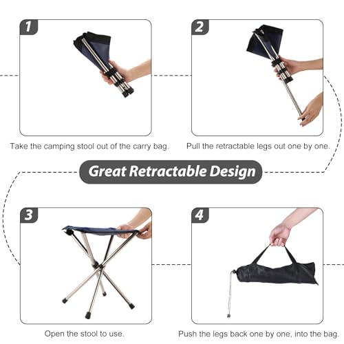 KOKSRY Portable Stool, 13.8 Inch High & 1.32 lbs Small Folding Chair, Telescopic Compact Foldable Stool with Carry Bag for...