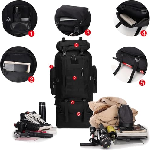100L Hiking Backpack Men Large Waterproof Camping Backpack Lightweight Packable Backpacking Backpack Daypack Military Ruck...