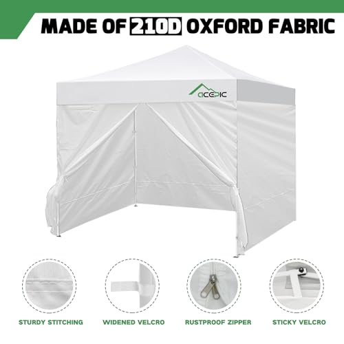 Acepic Instant Canopy Tent Sidewalls for 10x10 Pop Up Canopy 210D Waterproof,4 Piece Sidewalls, with Doors,White(4PCS Side...