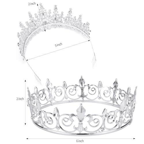 VELSCRUN 2 Pcs Tiara Crown for Men Women, Silver Crowns for Men Metal, King Queen Crown Tiaras, Prince Crown Princess Tiar...