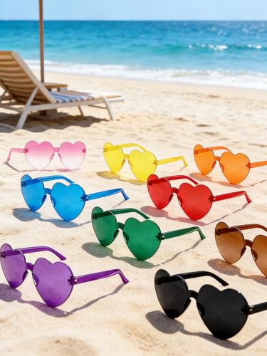 SKAHTOUF 12/20 Pairs Heart Shaped Sunglasses, Colorful Transparent Fun Glasses for Festival Party Favor & Photo Booth Props