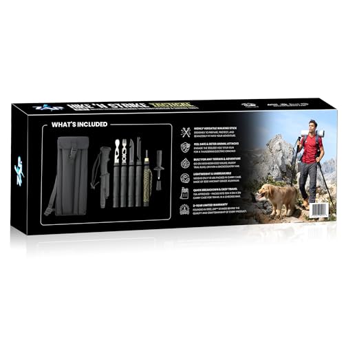 ZAP Hike 'n Strike 18-in-1 Tactical Walking Stick with Detachable Stun Device Flashlight & Integrated Survival Kit | Feel ...