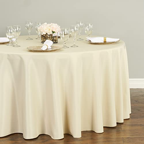 LTC LINENS Beige Round Tablecloth for 60 Inch Round Table - 120 Inch Round Table Cover - Washable, Wrinkle Resistant Polyester Fabric Cloth for Wedding, Party