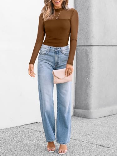 LILLUSORY Womens Long Sleeve Tops Mock Neck See Through Lace Shirts Sheer Going Out Sexy 2026 Fall Fashion Outfits