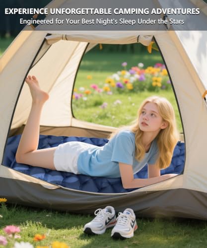 YOUXIU Camping Sleeping Pad, Extra Thickness 3'' Ultralight Inflatable Sleeping Mat with Built-in Foot Pump, Durable Compa...