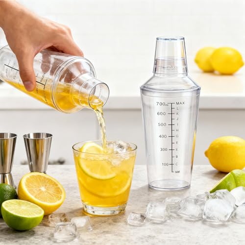 WELKOR Plastic Boston Cocktail Shaker Set, 6 Pack 24oz Shatterproof Bartender Kit with Built-in Strainer Lids, Travel Bar ...