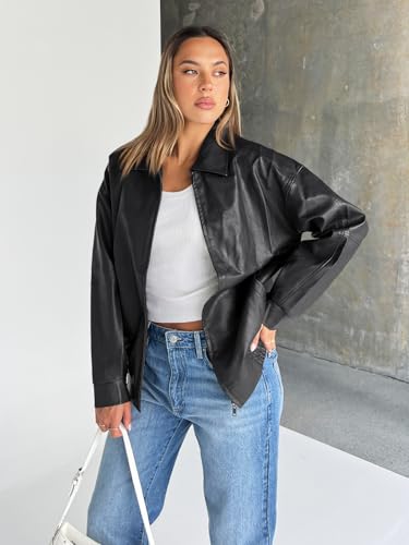 Trendy Queen Womens Leather Jacket, Oversized Going Out & Everyday Statement Piece, Bomber Jacktes Moto Coat
