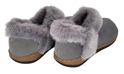 Clarks Womens Suede Leather Ankle Bootie Slipper JMH2034 - Plush Faux Fur Lined - Indoor Outdoor House Slippers For Women