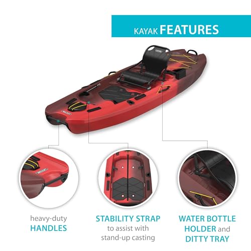 Lifetime Manta Angler Kayak 10', Stand-Up Fishing Kayak, 6 Rod Holders, Adjustable Seat