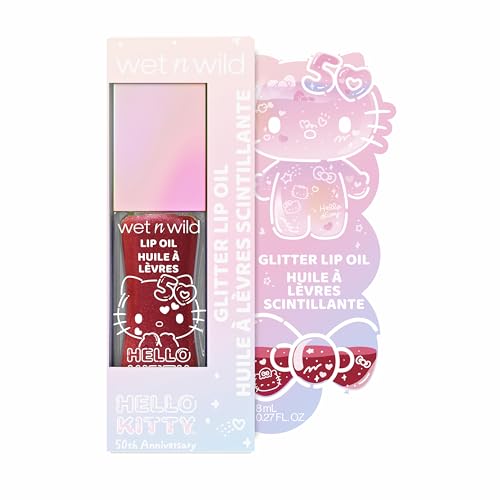 wet n wild Hello Kitty Glitter Lip Oil, New 10 Oil Infused Formula, Warm Apple Pie Lightly Scented, Sparkly Bold Colors, C...