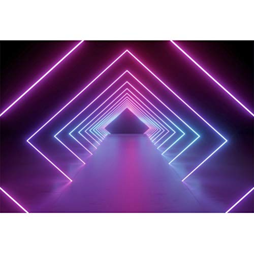 Leowefowa 10x8ft Let's Glow Neon Party Backdrop Vinyl Futuristic Square Neon Lights Tunnel Decades Party Photography Backg...